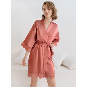 Sioro - Kimono Corto de Seda para Mujer, Cuello en V, Manga Tres Cuartos, Satén con Encaje, Cintura Ajustable, para Bodas, Fiestas, Damas de Honor, Camisón - Product Image 5
