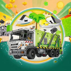 Set di Costruzioni 4 Veicoli per Riciclo Rifiuti in Plastica Verde, Modellino di Camion Telecomandato OEM, Camion della Spazzatura RC - Product Image 4