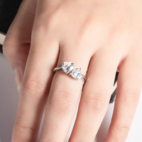 Bague ajustable PYQ en forme de double cœur en moissanite, argent sterling 925, bijoux haut de gamme pour femmes, vente en gros d'usine