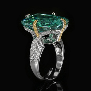 High Quality Eco-friendly Copper 15*20MM Geometric Square Green Cubic Zirconia Wedding Bridal Ring Jewelry Set for Women - Product Image 4