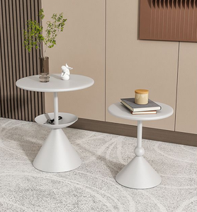 Nuovo Tavolino Rotondo a 2 Ripiani Regolabile 2025 per Soggiorno, Piccolo Tavolino Bianco in Ferro per Caffè - Product Image 4