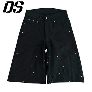 Shorts Anchos <span class=keywords><strong>de</strong></span> Mezclilla para Hombre, Estilo Y2K, con <span class=keywords><strong>Remaches</strong></span> Plateados, Bolsillos, Cadena <span class=keywords><strong>de</strong></span> Doble Anillo en la Parte Trasera, Hebilla Decorativa, Diseño <span class=keywords><strong>de</strong></span> Pierna Ancha, Venta al Por Mayor - Product Image 1