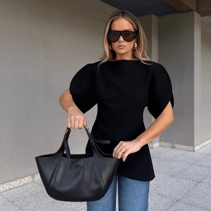 Frühlings-Neuheit Damen Puffärmel-Bluse Einfarbig O-Ausschnitt Schlank Elegant Lässige Hemden Modische Damen-Oberteile - Product Image 4