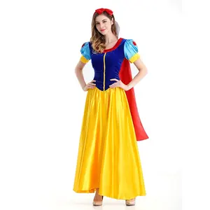 Women Snow White Princess Dress with Headband Role Cosplay Costume Set for Costume Party Clothing