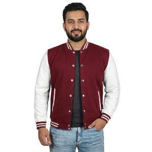 Blouson universitaire oversize en cuir brodé personnalisé avec patchs, style baseball, pour homme, grande taille, type pull ou bomber - Product Image 1