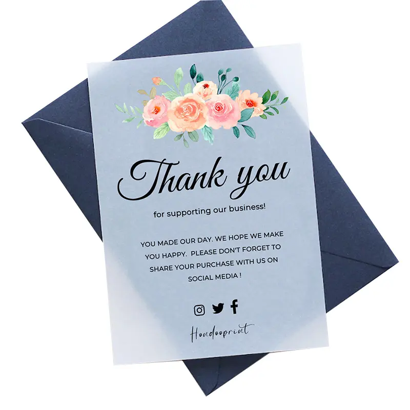 カスタマイズされた硫酸紙サンキューカードアフターセールスカードグリーティングカード高度な半透明の結婚式の招待状