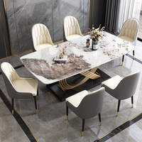 Tables et chaises de salle à manger en acier inoxydable au design unique et luxueux, ensemble de table à manger rectangulaire moderne en marbre