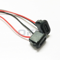 2 P hitam Oval pengisian kawat panjang sekitar 10CM USB tipe-c 2 pin konektor Jack pengisian Port Oval dengan kawat