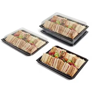 Grote Sandwich Catering Tray En Deksel Herbruikbaar Buffet Trays Met Deksels Plastic Wegwerp Grote Vierkante Schalen Met Deksel
