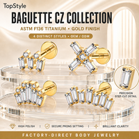 Anting-anting tusuk zircon marquise bulat berulir emas ASTM F136, anting-anting spiral, cincin bibir, anting-anting manset, perhiasan tubuh untuk pernikahan