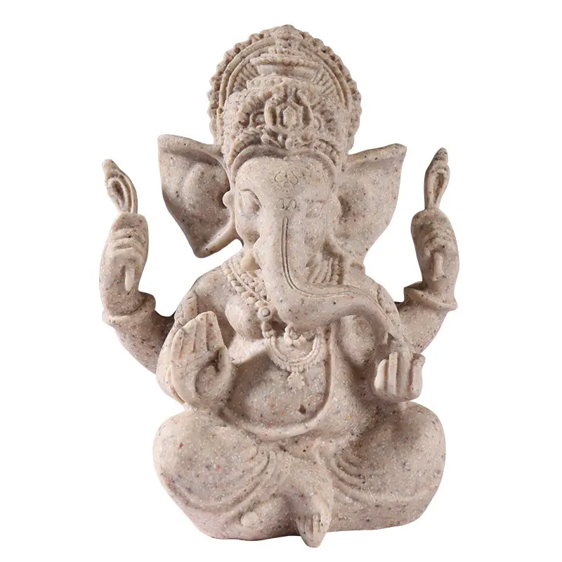 Zandsteen Hars Indiase Olifant Slurf God Van Rijkdom Decoratie Boeddha Standbeeld Indiase God Olifant Sculptuur Thaise Stijl Veranda