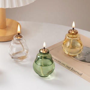 Lámpara de aceite de cristal miniatura con forma de calabaza de 100 ml, linterna de aceite decorativa para mesa, lámpara de aceite de cristal transparente soplada a mano, adorno decorativo para el hogar - Product Image 4