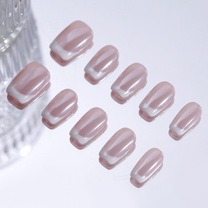 Auroral francés hecho a mano acrílico cubierta completa uñas a presión venta al por mayor uñas postizas desnudas reutilizables para uso en salón de dedos - Product Image 3