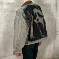 Vestes en jean personnalisées Y2K pour homme, manteaux imprimés, col en velours côtelé, délavage acide, fermeture éclair, streetwear rétro vintage, vestes en denim courtes pour hommes