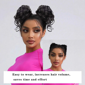 วิกผมทรงชิญองแบบผมมนุษย์ ลอนคลาย สีดำ พร้อมยางรัดผม สำหรับสาวหวาน ทำผมทรงอัพดอย อุปกรณ์เสริมผมมหัศจรรย์ - Product Image 5