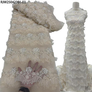 Tessuto in Pizzo Francese di Lusso con Fiori 3D Africani, Paillettes e Perline, Ricamo per Abiti <span class=keywords><strong>da</strong></span> <span class=keywords><strong>Sposa</strong></span> - Product Image 1