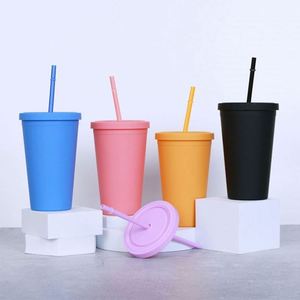 Custom Logo Printed 16oz 16 oz Matt Acrylic <b>Bubble</b> <b>Tea</b> <b>Cup</b> Double Wall <b>Reusable</b> Plastic Tumbler With Straw and Lid - Product Image 1