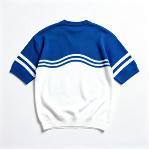 <span class=keywords><strong>Maglione</strong></span> a Maniche Corte per <span class=keywords><strong>Uomo</strong></span>, Abbigliamento OEM Personalizzato, Magliette a Righe Bianche KTY <span class=keywords><strong>Blu</strong></span>, Maglioni Lavorati a Maglia con Motivi di Gabbiani, Fulmini e Onde - Product Image 4