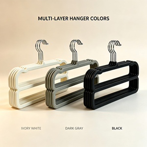OEM High Quality Double-Layer Plastic Flocked Cloth Anti-Slip <b>Hanger</b> for Trousers Stainless Steel Hooks Eco-Friendly Large - Product Image 5