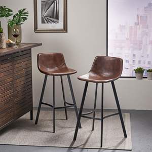 DB Set 2 30\" Dax Brown Faux Leather Barstool Modern 30\" Kitchen Home <b>Bar</b> Furniture Adjustable Metal Wood Frame for Farmhouse U - Product Image 5