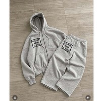 Ensemble streetwear 2 pièces pour homme avec logo personnalisé : sweat à capuche court zippé et pantalon de survêtement oversize à épaules tombantes et jambes larges