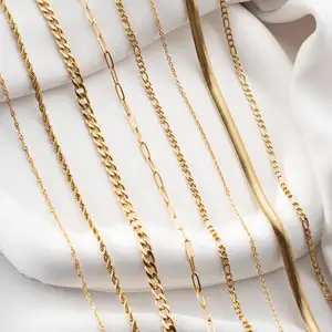 Stainless Steel Waterproof Tarnish Free Jewelry 18K Gold Plated PVD Chains Necklace Cuban Paperclip Twist Figaro Curb Necklace