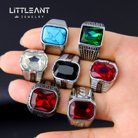 Bague de bijoux en quartz naturel pour hommes couleur argent en acier inoxydable avec pierre rouge