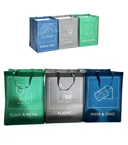 Custom 3-Piece Separate Recycling woven bag Set for Home Kitchen ,Waterproof Recyclable Container Recycle woven bag