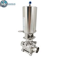 Vanne à boisseau sphérique pneumatique soudée en acier inoxydable 316L, 3 pièces, sans rétention, pour le refroidissement liquide des centres de données