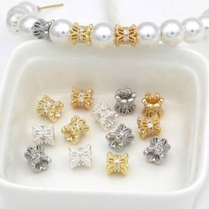 Double-<b>Sided</b> Flower Spacer Bead 18k Gold Silver Cubic Zirconia DIY Jewelry Findings For Bracelet Necklace Making Accessories - Product Image 1