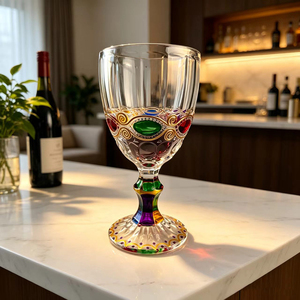 Juego de Copas de <span class=keywords><strong>Vino</strong></span> de Lujo Personalizadas al por Mayor, con Tallo Largo, Diseño Retro Europeo, Patrones Dibujados a Mano - Product Image 2