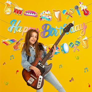 BA483 instrumento de dibujos animados cartel de papel <span class=keywords><strong>Piano</strong></span> guitarra cartel de <span class=keywords><strong>feliz</strong></span> <span class=keywords><strong>cumpleaños</strong></span> bandera para música tema Fiesta decoración suministros - Product Image 6