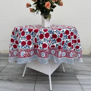 Indian Manufacture 100% Natural Cotton Hand Block Printed Durable <b>Round</b> <b>Tablecloth</b> Floral Design Customized Decor Dining - Product Image 1