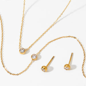 Conjunto de Collar, Pendientes y Pulsera de Acero Inoxidable con Zirconia para Mujer, Engaste de Bisel, Uso Diario, Patrón de Líneas con Forma de Bola - Product Image 5