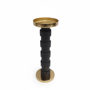 Classic Aluminum & Leather <b>Candle</b> <b>Pillar</b> <b>Holder</b> <b>Black</b> & Gold Color Small Size Metal <b>Pillar</b> <b>Candle</b> <b>Holder</b> for Wedding Decoration - Product Image 1
