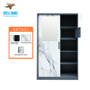 Armoire <span class=keywords><strong>de</strong></span> classement moderne à 2 portes <span class=keywords><strong>coulissante</strong></span> en métal, armoire en acier avec <span class=keywords><strong>miroir</strong></span>, salon, buanderie, salle d'<span class=keywords><strong>atelier</strong></span>, hôpital - Product Image 2