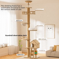 Arbre à chat moderne en bois, du sol au plafond, avec 3 poteaux à tension sans perçage, capsule spatiale, poste d'observation et plateau tournant en sisal, OEM, vente en gros, emballage en boîte