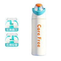 Bouteille d'eau isotherme ludique bicolore de 700 ml avec couvercle à bec verseur à bouton-poussoir