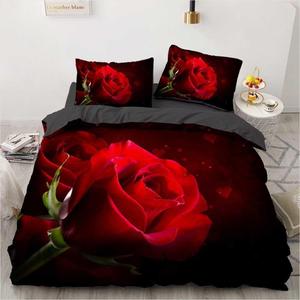 Set biancheria da letto rosa rossa federa <span class=keywords><strong>per</strong></span> cuscino 3D HD Double Full King Queen Twin Single 4 pezzi copripiumino trapuntato fiore camera da letto - Product Image 3
