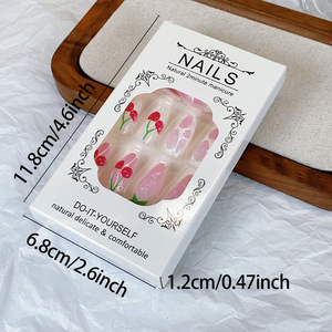 <span class=keywords><strong>Uñas</strong></span> Postizas de Cereza Francesa, <span class=keywords><strong>Uñas</strong></span> 3D Onduladas, Colorete <span class=keywords><strong>Rosa</strong></span> Floral, Puntas Acrílicas para Manicura, 24 Unidades - Product Image 4