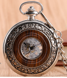 Montre <span class=keywords><strong>de</strong></span> poche mécanique à remontage manuel, design rond en bois vintage, antique - Product Image 6