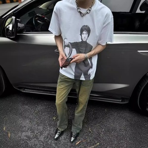 T-shirt vintage à manches courtes, style américain rétro, tendance, ample, délavé, polyvalent, en coton, avec lettres, pour homme et femme - Product Image 4