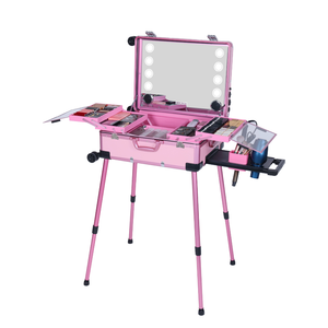 <span class=keywords><strong>Valise</strong></span> professionnelle à roulettes en aluminium à 4 roues <span class=keywords><strong>valise</strong></span> de Train de <span class=keywords><strong>maquillage</strong></span> cosmétique éclairée grands étuis à sacs ouverts de couleur bonbon - Product Image 2