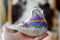 Ornement d'oiseau en verre soufflé, petite statue décorative d'oiseau rose et bleue pour table basse, cheminée et décoration de pièce