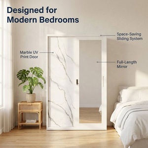<span class=keywords><strong>Armadio</strong></span> Moderno in Acciaio <span class=keywords><strong>con</strong></span> Stampa Marmo, 2 Ante Scorrevoli, Grande <span class=keywords><strong>Specchio</strong></span>, Arredamento Camera da Letto, Fornitore all'Ingrosso - Product Image 1