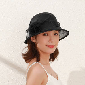 Chapeau de cérémonie <span class=keywords><strong>chic</strong></span> pour <span class=keywords><strong>femme</strong></span> en sinamay bleu, chapeau cloche pour le Kentucky Derby, chapeau de soleil fascinateur floral pour fête du thé et mariage - Product Image 2