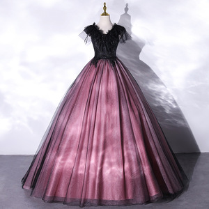Evening Gown Sweetheart Neckline Empire Waist Pink Black Tulle Party Wedding Dress Formal Occasion - Product Image 1