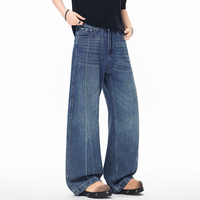 Jeans d'hiver bleus Y2K Hip Hop pour hommes et femmes - Coupe ample taille haute avec design évasé à jambes larges - Ensemble de jeans pour hommes