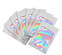 Emballage refermable holographique pochette plate en plastique fermeture éclair avec fenêtre sacs en mylar