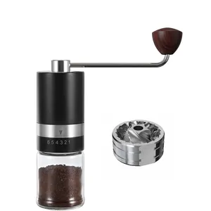Manual Coffee Grinder with Stainless Steel Burr Glass Jar 6 Grind Settings portable Hand Crank Mill for home office travel